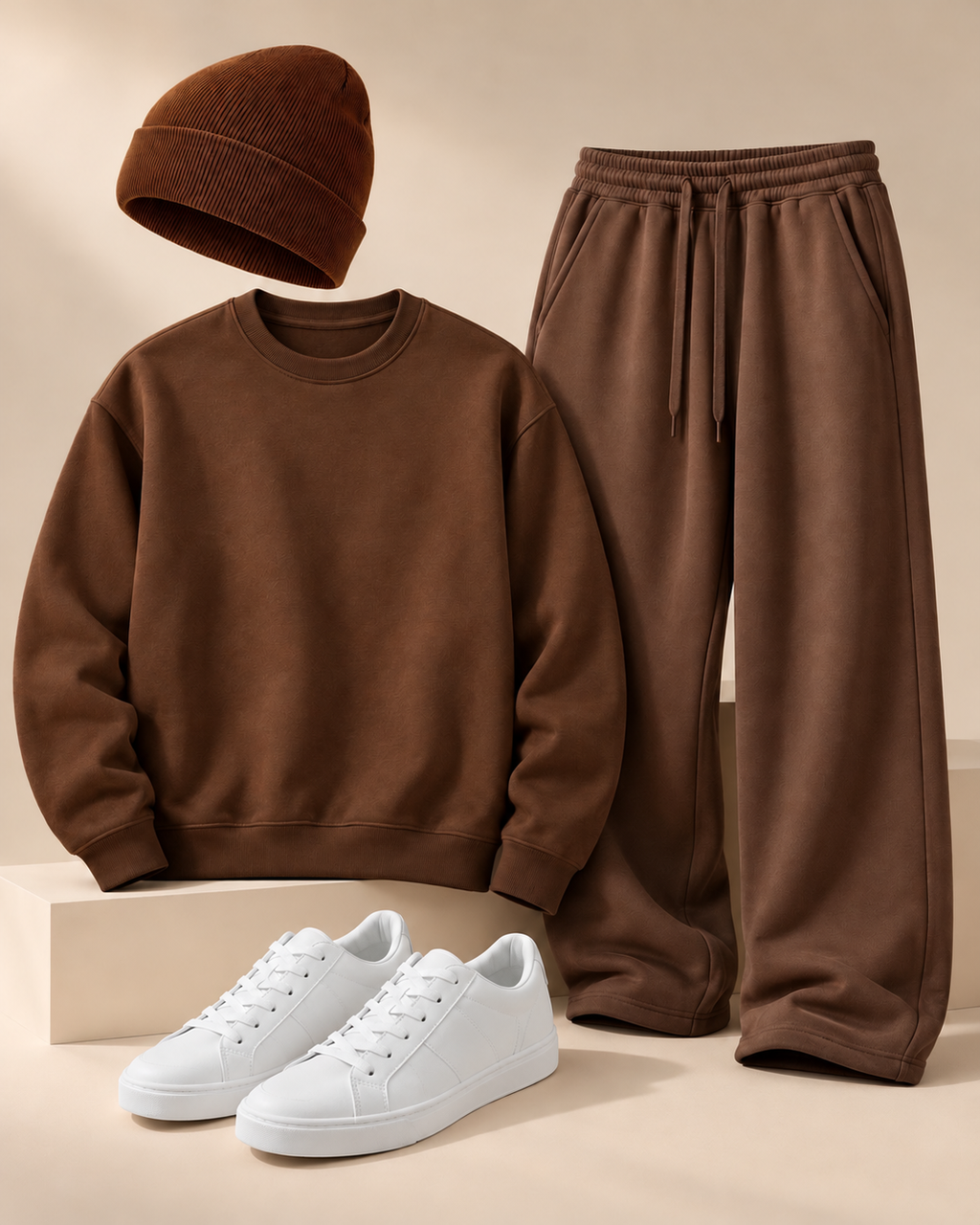 Ropa moderna y a la moda de color marrón para hombre